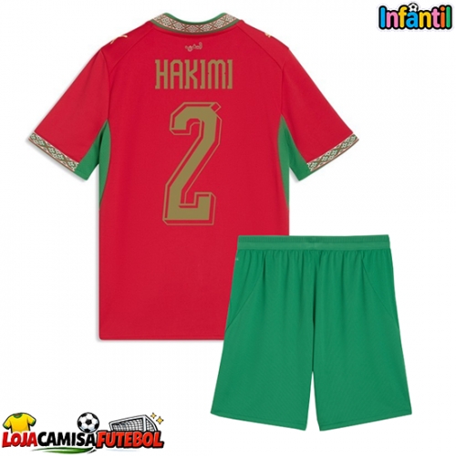 Camisa de Futebol Marrocos Achraf Hakimi #2 Equipamento Principal Infantil Mundo 2026 Manga Curta (+ Calças curtas)
